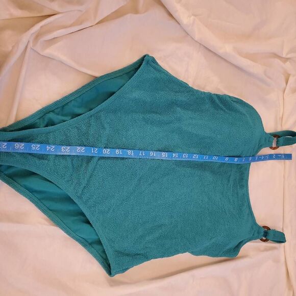 NWT Shade & Shore Turqoise Ribbed Highleg Onepiece Swimsuit. Size Large - Picture 3 of 10